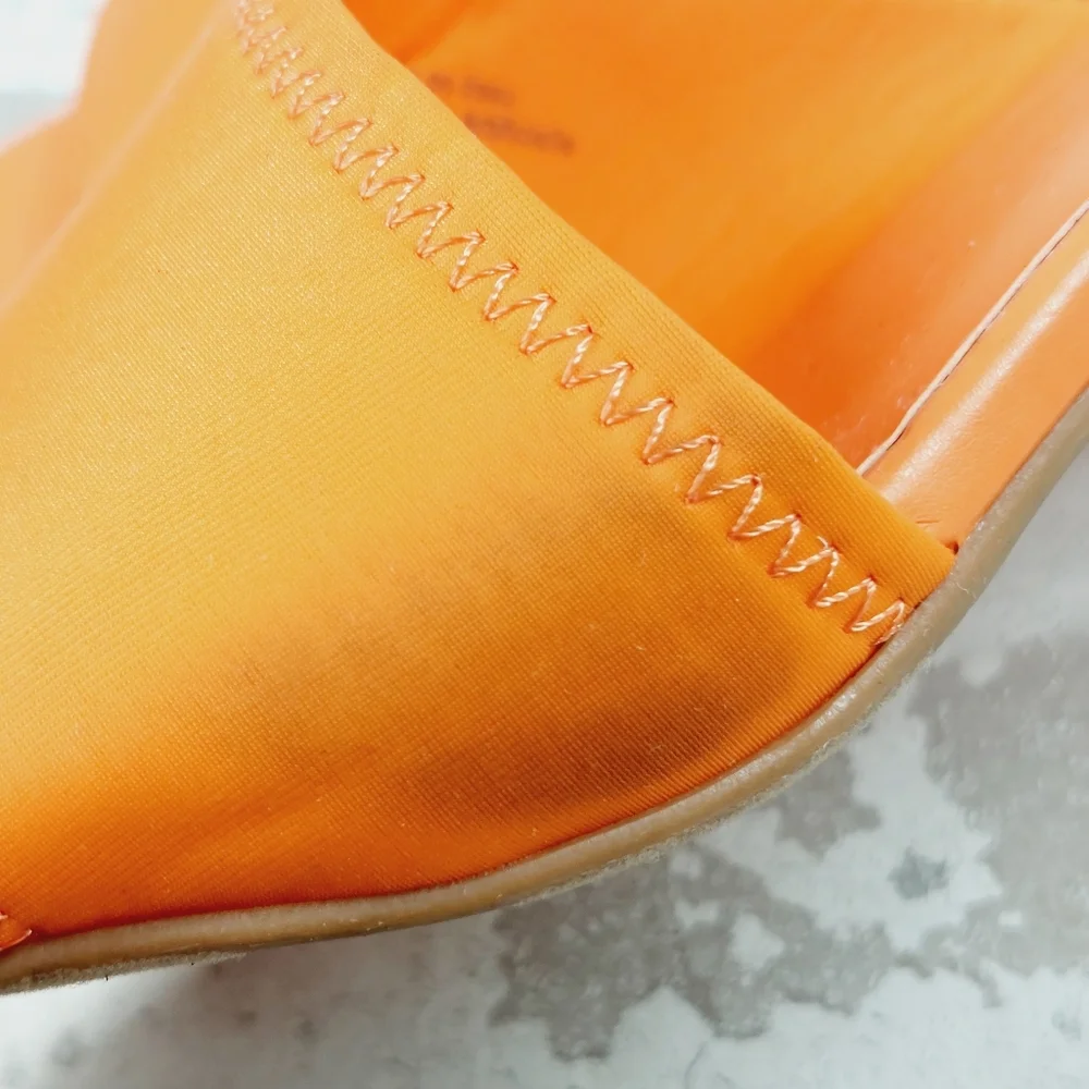 NEW Candice Orange Summer Slip On Block Heel Sandals H1035